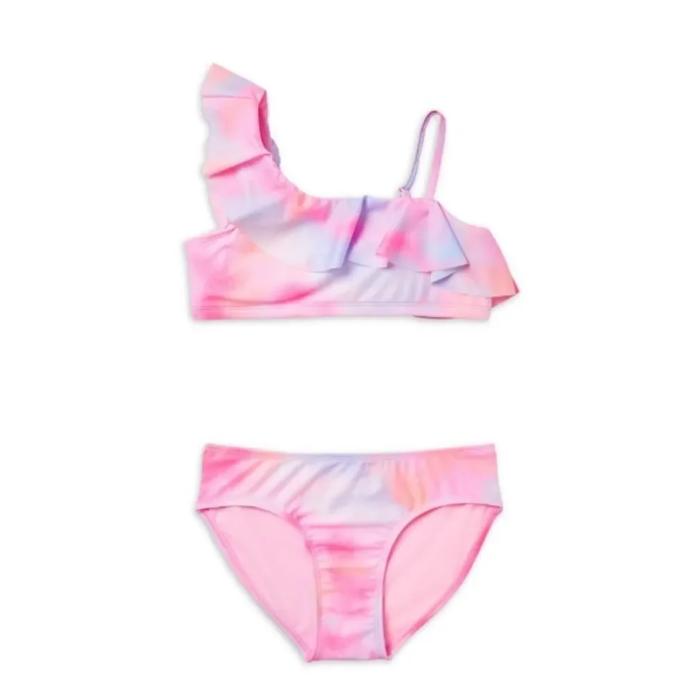 Justice Girls 2 Piece Ruffle Shoulder Tie Dye Bikini Swimsuit Size L 12/14